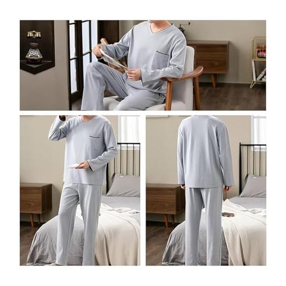 [PAFHL] Pajamas, Men's Room Wear, Spring, 100% Cotton, Long Sleeve, Thin, Summer, Top and Bottom Set, Pull-on, Autumn, Skin-friendly, Soft,