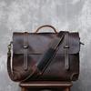 Men's Retro Genuine Leather Crossbody Messenger Bag - Handmade Crazy Horse Cowhide Briefcase