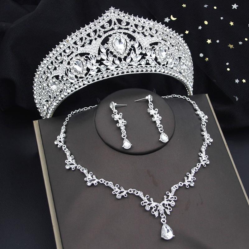 Kvalitní sady korunek pro nevěstu pro ženy diadémy náhrdelník náušnice sada svatebních šatů soupravy svatebních kostýmů příslušenství