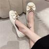 Summer New Square Head Shallow Mouth Shoes Bow Bear Metal Buckle Soft Sole Shoes Flat Shoes