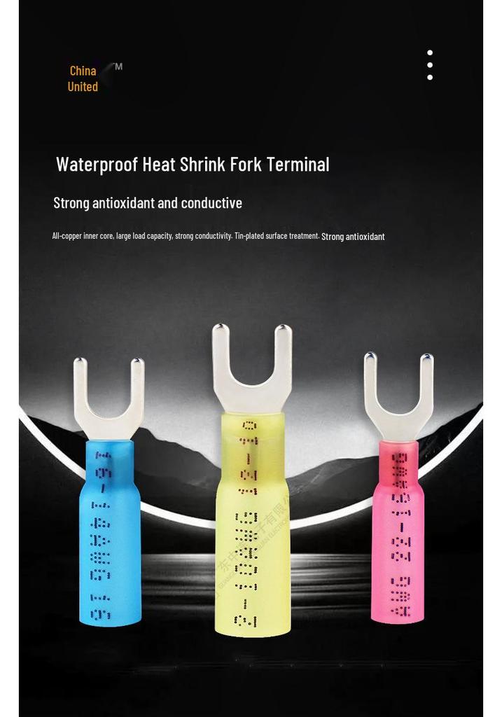 Waterproof Heat Shrink Fork Terminal Brass Tin Plated, U-Shaped for Easy Wire Entry, European Quick Connect Terminal