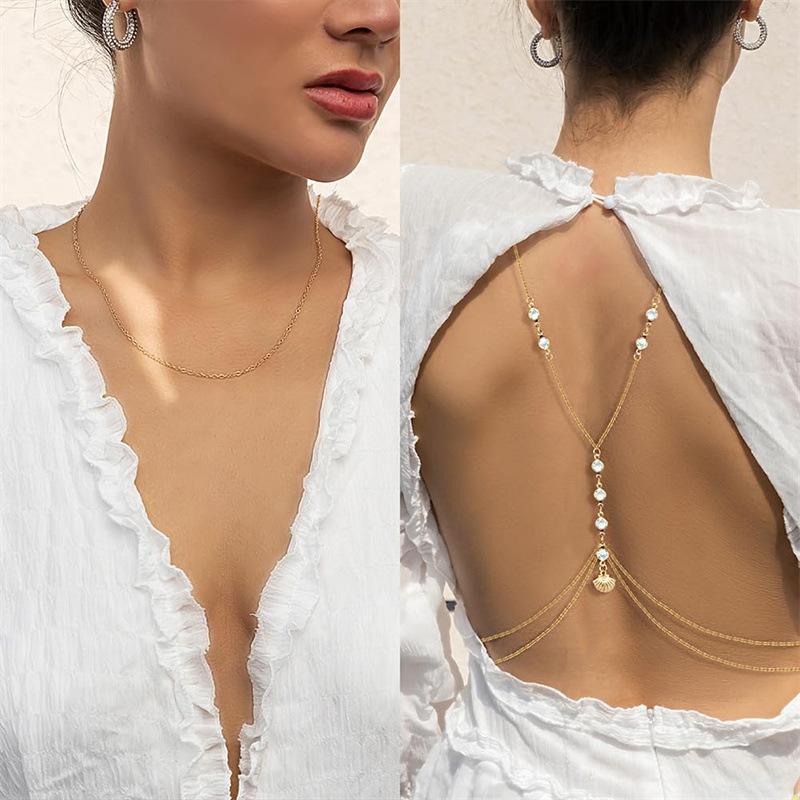Simple Double Waist Chain Geometric Sequins Beach Party Imitation Pearl Body Chain Fashion