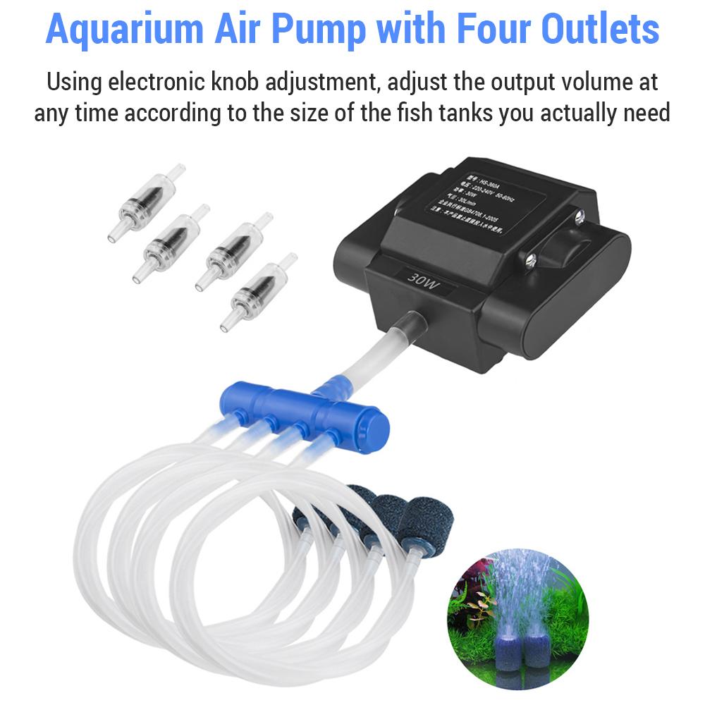 20W/30W Powerful Aquarium Pump Adjustable Fish Oxygen Aerator Pump with 4 Outlets and Accessories