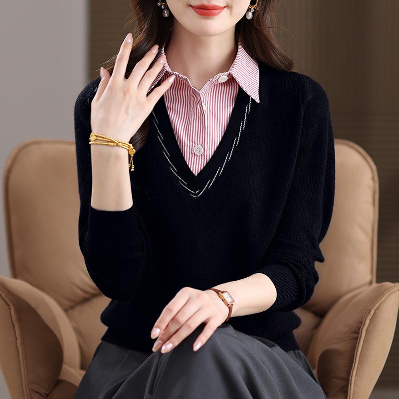 

Elegant Autumn Wool Cardigan with Turn-Down Collar - Loose, Versatile, Comfortable Two-Piece Sweater for Women. 3XL чёрный