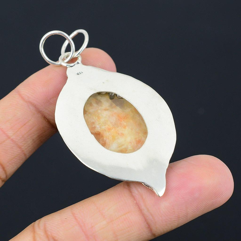 Mothers day Sale Sacral Chakra Sunstone Gemstone 925 Silver Flower Wife Pendant