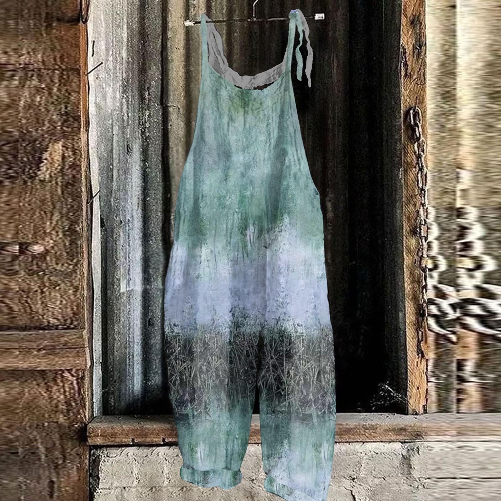 

Женский комбинезон с цветочным принтом, повседневный свободный винтажный комбинезон из хлопка и льна XXXXXL зелёный