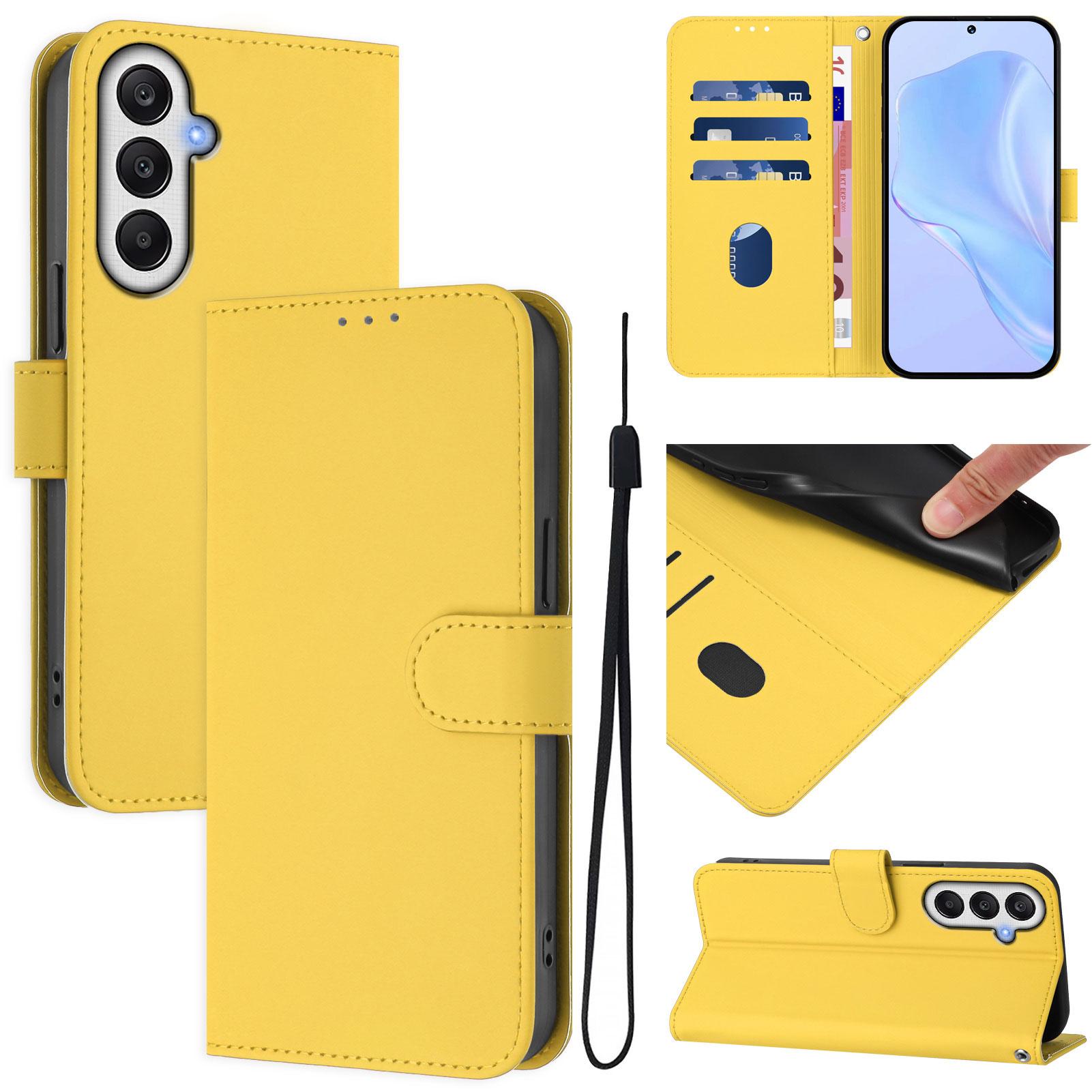 

For Samsung Galaxy A34 5G Case Solid Color Wallet Leather Phone Cover with Strap Lemon