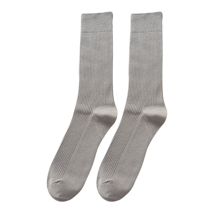 5 Pairs of Men's Retro Sweat-absorbing Vertical Striped Plain Color Cotton Mid Calf Socks