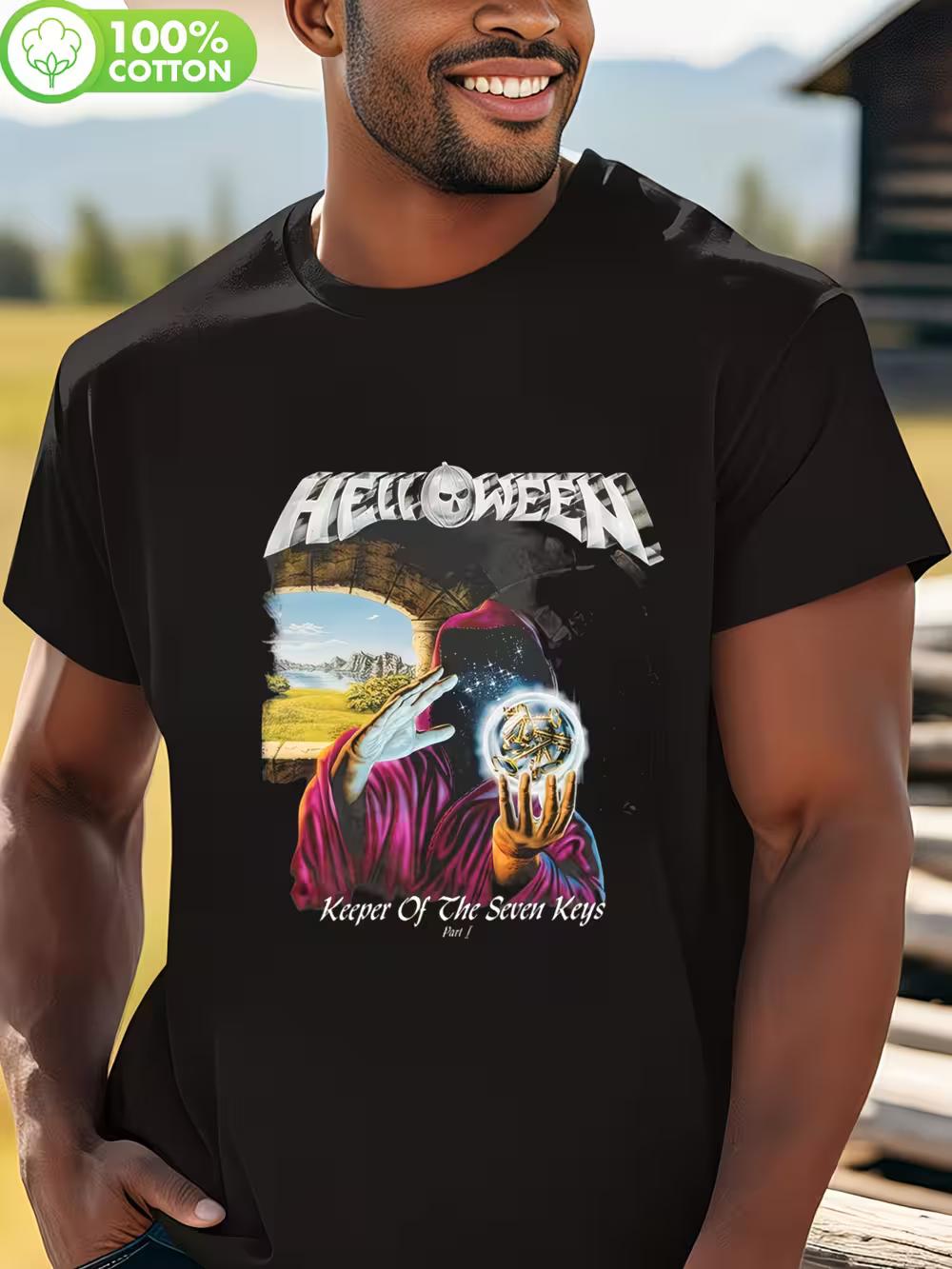 Men S Heavy Metal Halloween T-Shirt - Official Helloween Album Art Tee Featuring a Black Graphic of a Heavy Metal Band S