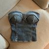 Trendiges Retro-Farben-Denim-Bandeau mit einem Träger: Damen Cooles & Vielseitiges Cropped Top Sommer 2026
