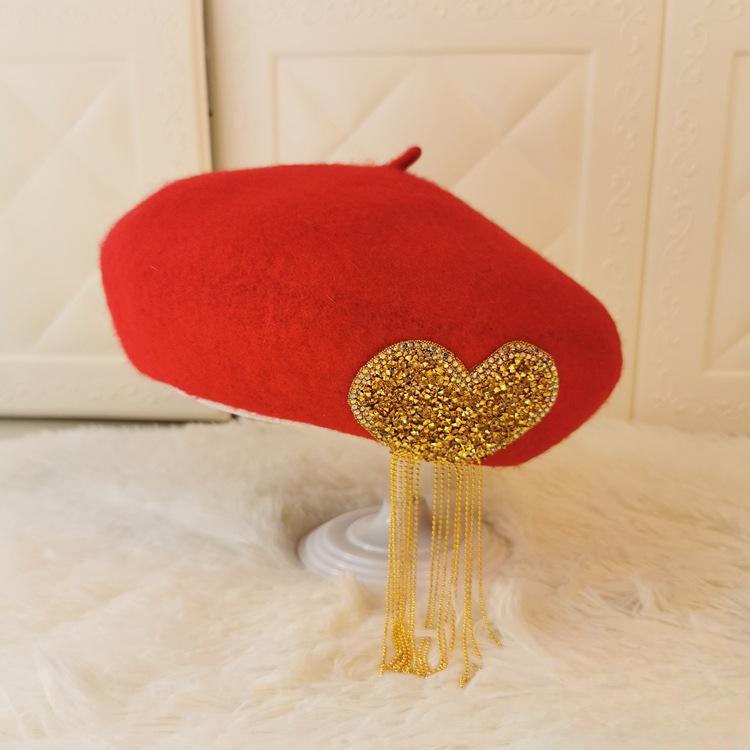 New Love Tassel Beret Korean Warm Hat for Women's Retro Woolen Painter Hat Versatile Beret Hat