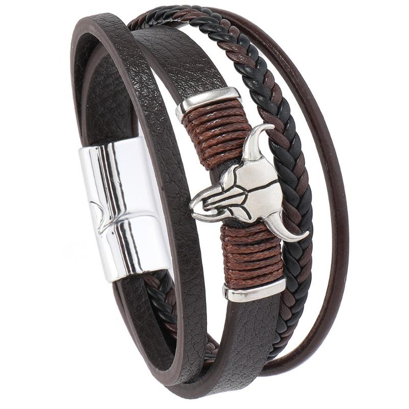 EMU new product personalized fashion hand-woven leather bull skull magnetic bracelet bracelet bracelet