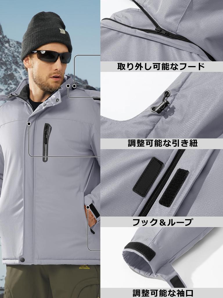 KEFITEVD Winter for and Work Light Size XL Men's Jacket, Waterproof, Windproof, Fleece-Lined, Motorcycle, Hiking, Fishing, Wear, Gray,