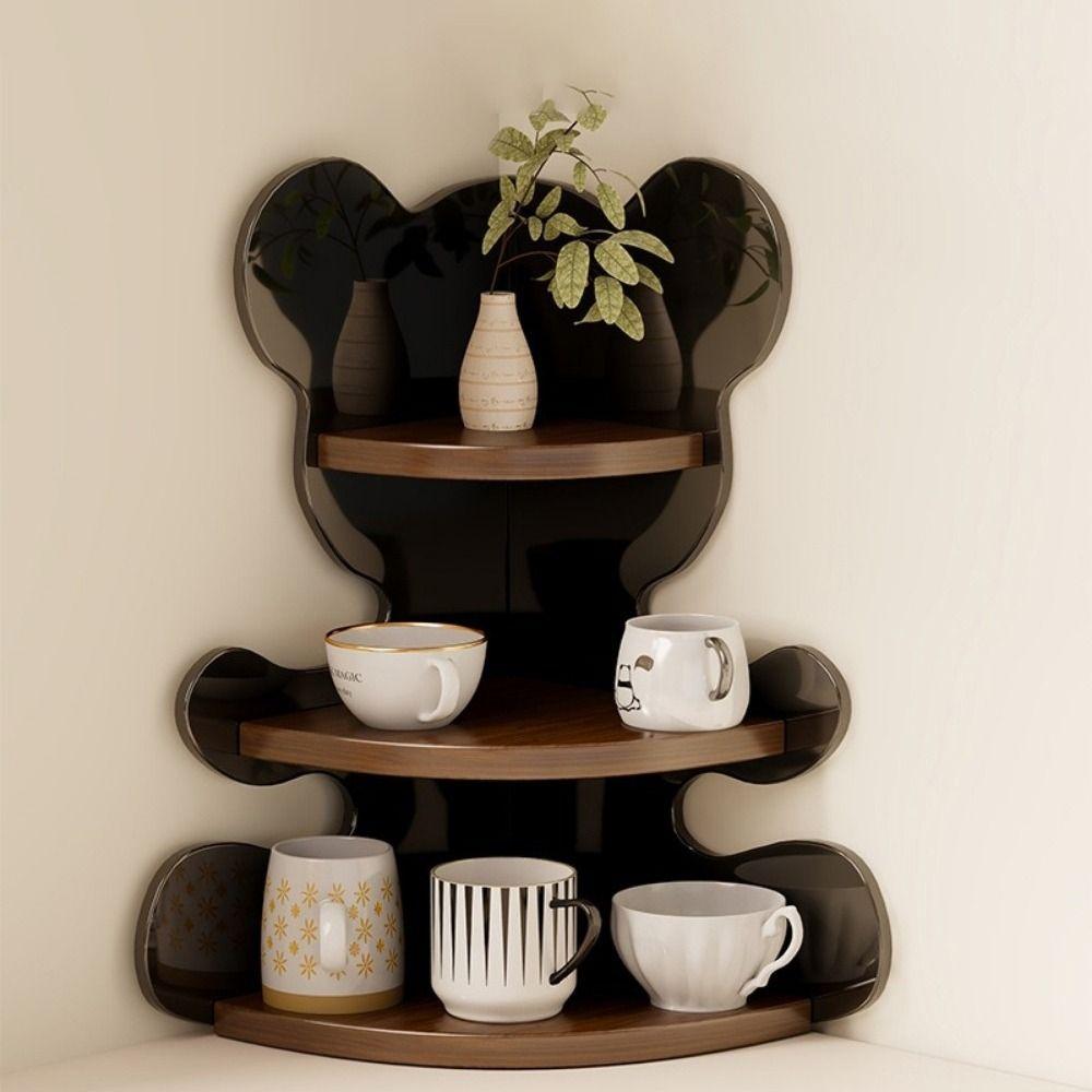 Wooden Table Corner Display Shelf Acrylic Cup Storage Rack Practical Mug Organizer  Office
