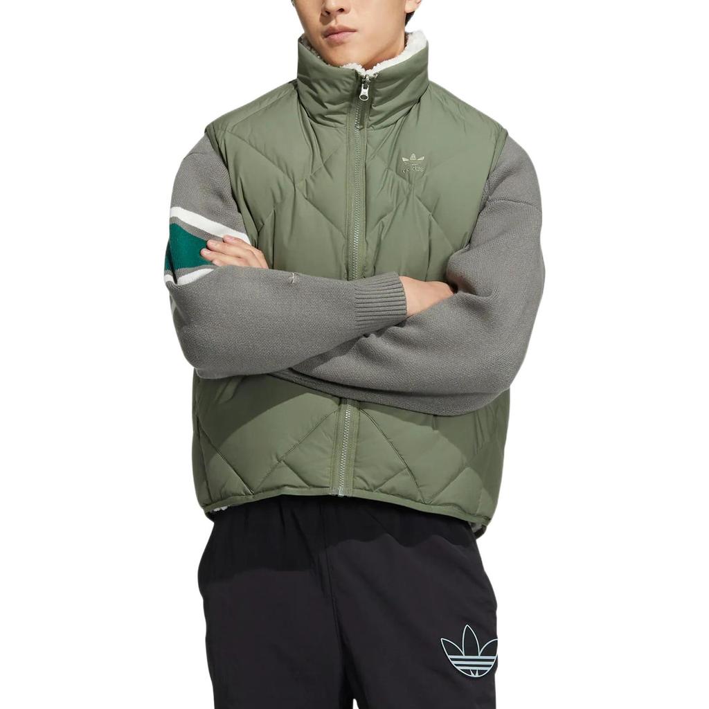 Adidas Originals Trefoil Solid Print Logo Stand Collar Zip Vest Unisex Vest Green HR8262