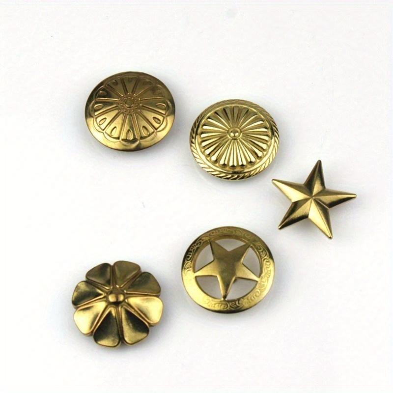 Brass Screwback Conchos Rivets Flower Star Decorative Buttons for Leather Craft Wallet Bag Saddle Belt Decor