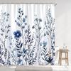 Simple Watercolour Floral Shower Curtain Blue Flower Yellow Grey Botanical Flower Polyester Fabric Shower Curtain Bathroom Decor