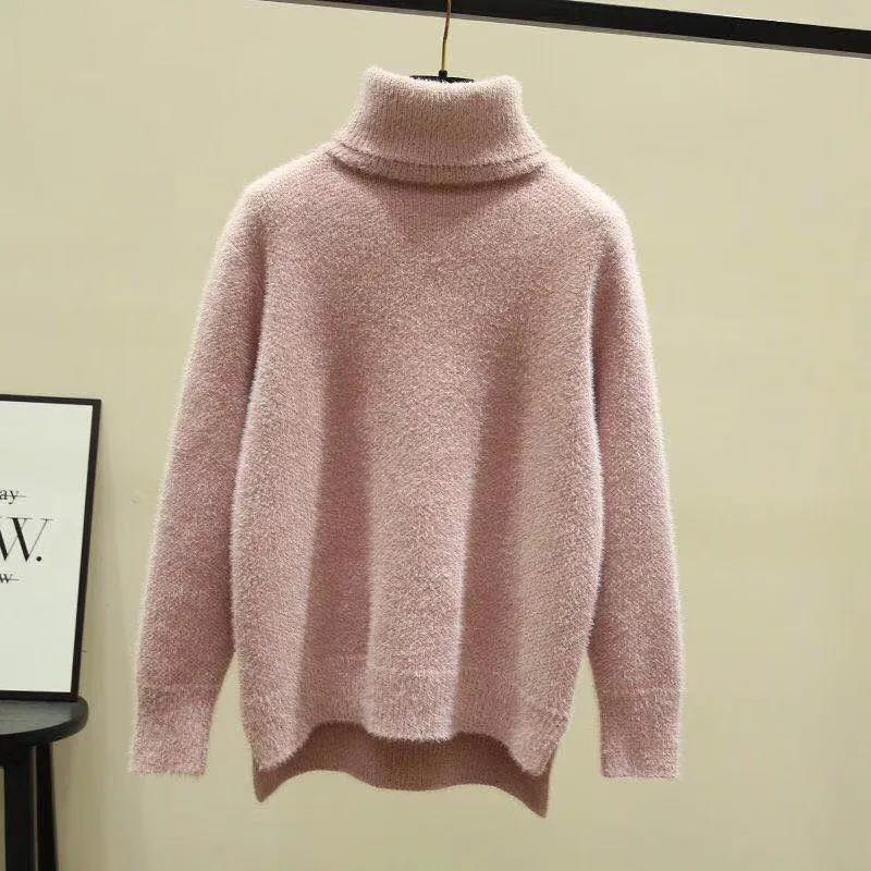 Women's Autumn Winter Large Size All-match Sweaters Female Loose High Collar Long Sleeve Warm Knitted Pullovers