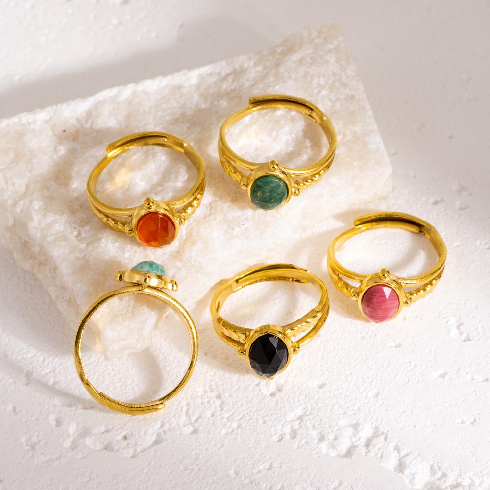 CARLIDANA Ethnic Style Multi-Layered Stainless Steel Ring Versatile High-End Jewelry Gold Plated Colorful Natural Stone Women