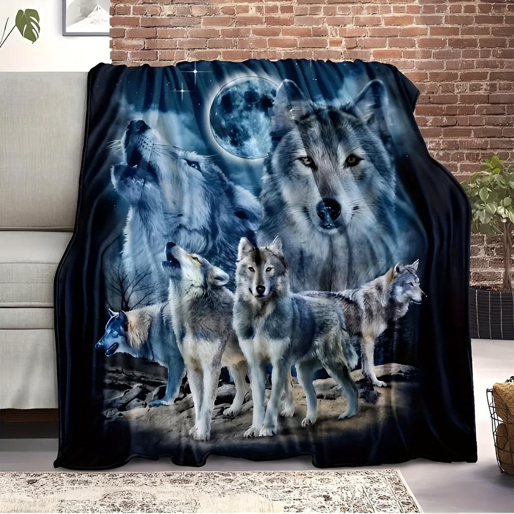 Wolf Series under the Moonlight digital-printed polyester velvet flannel cover blanket Fleece soft sofa cover blankets for beds