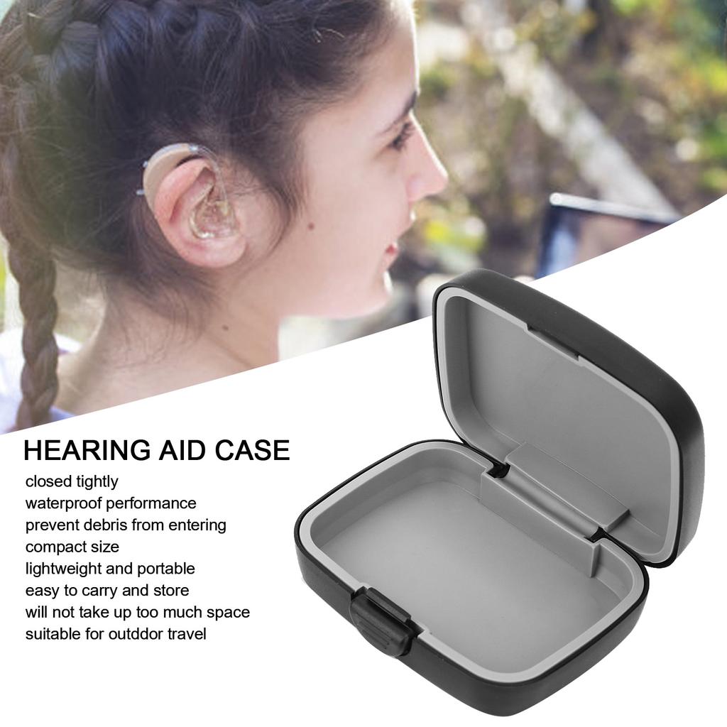 Portable Hearing Aid Hard Case Waterproof Hearing Aid Protective Storage Box Black for Outdoor Travel