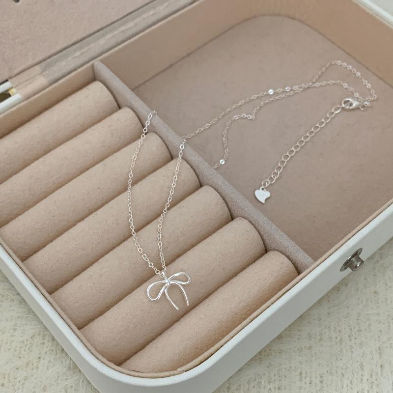 VENTFILLE Silver Color Bowknot Snake Bone Chain Necklace For Women Girl Simple Design Korean Jewelry Dropshipping