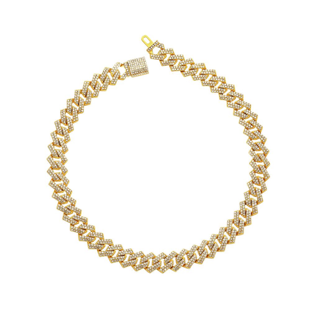 Exaggerated Personality Punk Cuban Chain Alloy Rhinestone Necklace Bracelet Direct Sales