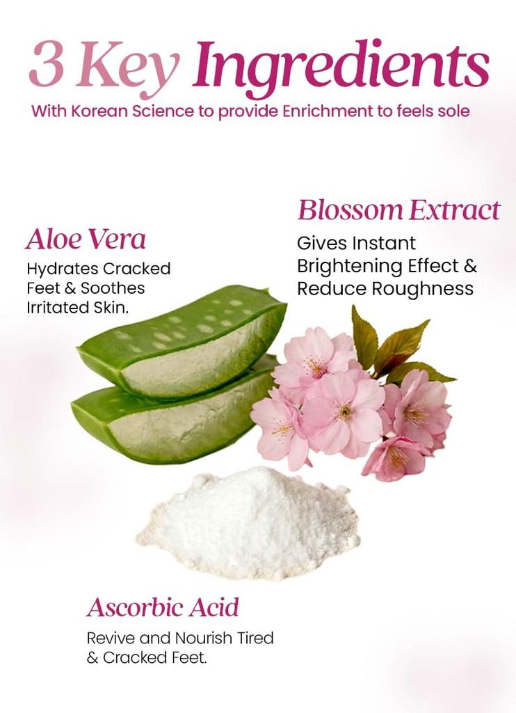 WildGlow Korean Foot Hydration Mask With Cherry Blossom | Repairs Dry and Cracked Feet | Nourishes Nails and Cuticles | Get Beautiful Soft Smooth