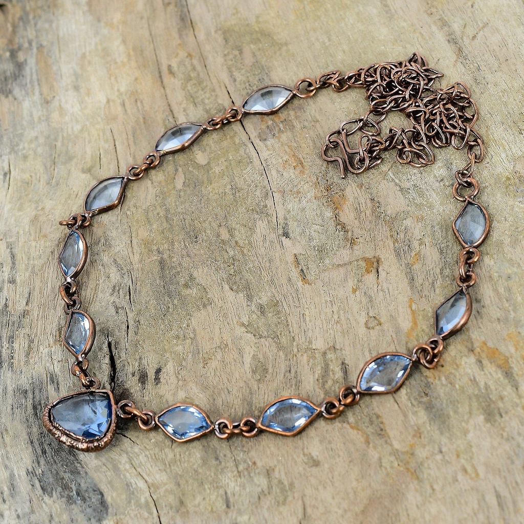 Faceted Tanzanite Quartz Necklace Electroformed Copper Necklace Gemstone Jewelry Adjustable Chain Necklace Handmade Electroformed Jewelry