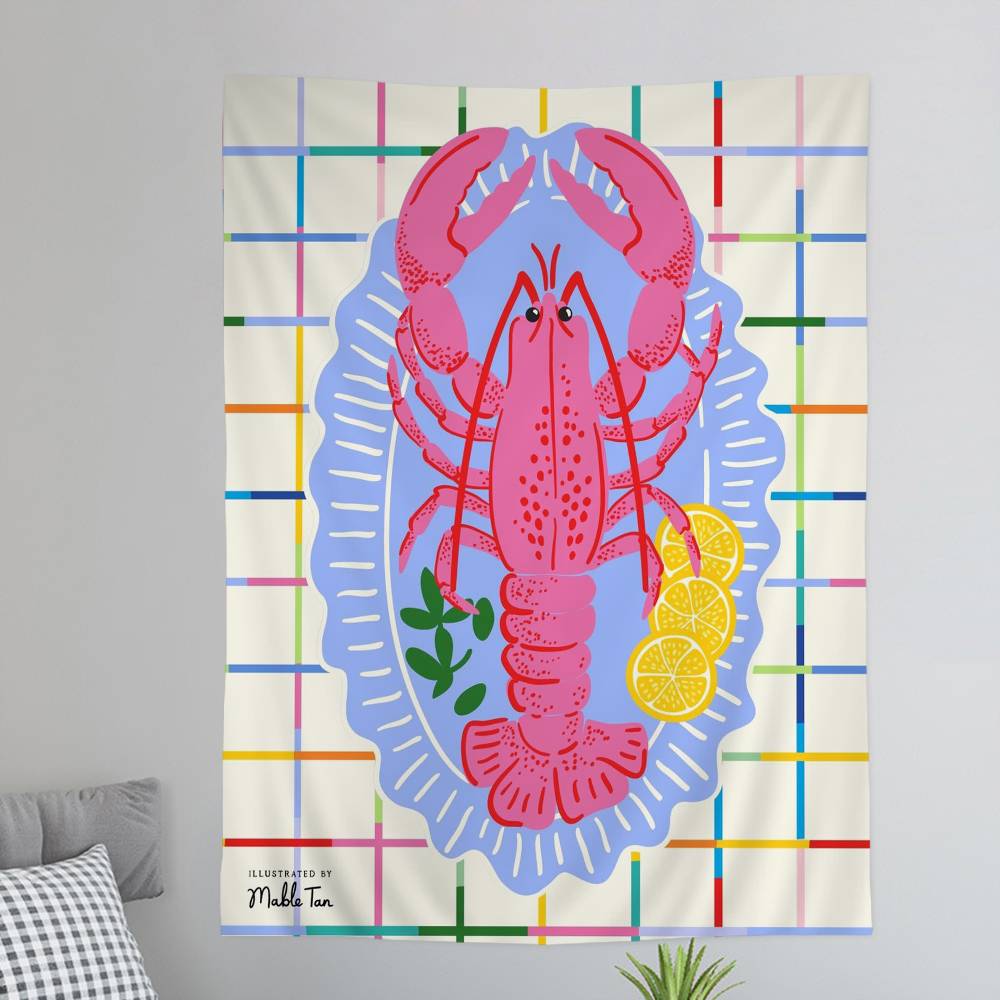 Colorful Sardine Lobster Fish Anime Tapestry Hanging Tarot Hippie Wall Rugs Dorm Wall Hanging Sheets