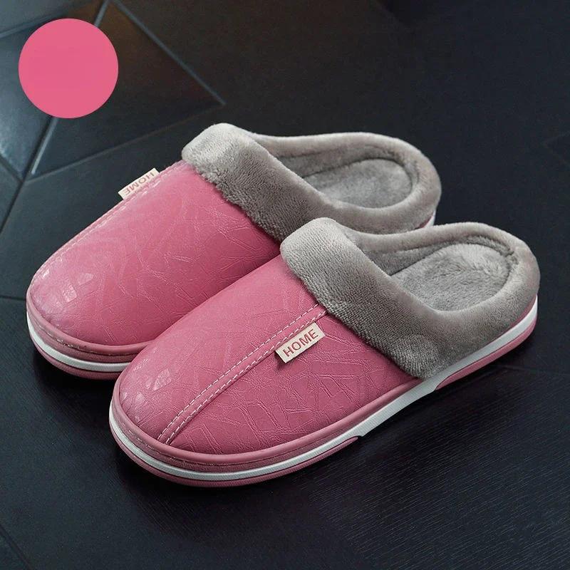 

Модные мужские тапочки Зимние домашние женские теплые туфли Модные удобные водонепроницаемые тапочки из ПУ кожи Пара Хлопковые балетки 2025 Новинка 50-51