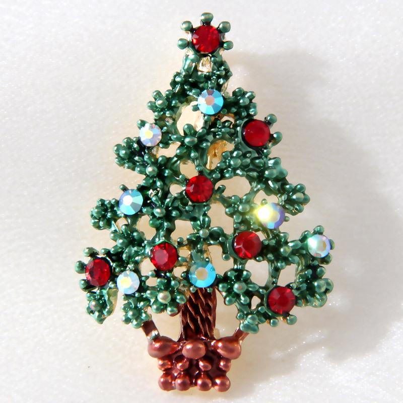 Sparkling Diamond Christmas Tree Brooch for Women