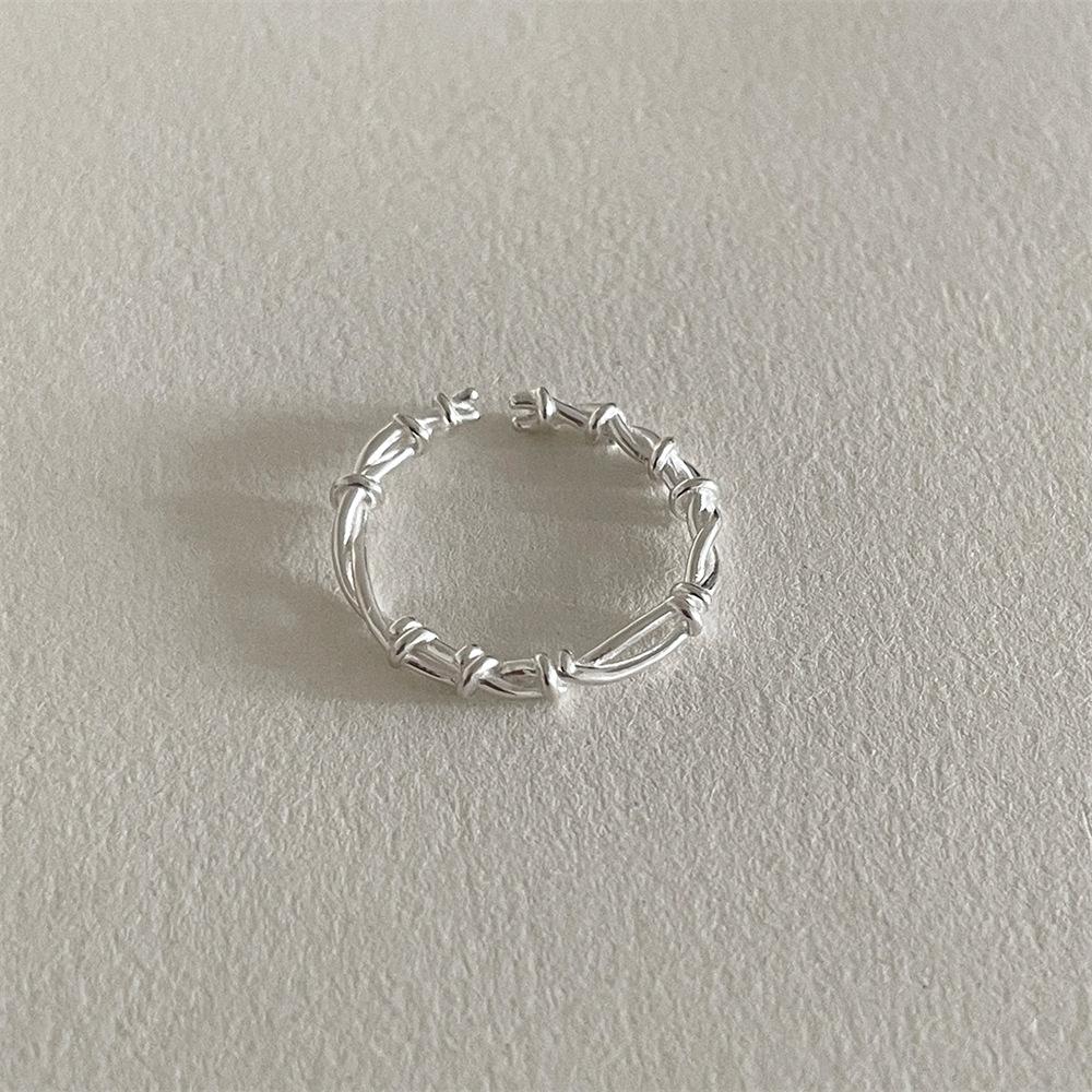 925 Sterling Silver Line Wrapped Grid Ring Cold Wind Multi-layer Ring Tide
