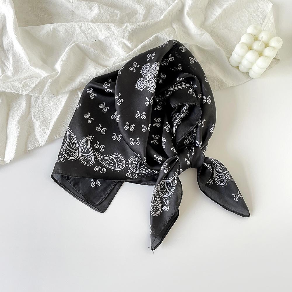 71Cm Silk Scarf Women's High-end Sense European and American Hot-selling Printed Fashion Scarf Retro Paisley Cashew Flower Satin Square Scarf