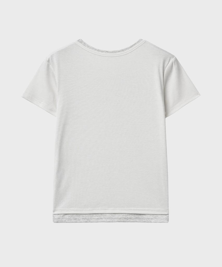 NOIRER FOR WOMAN Layered Henley Neck Half T-Shirt (Ivory)