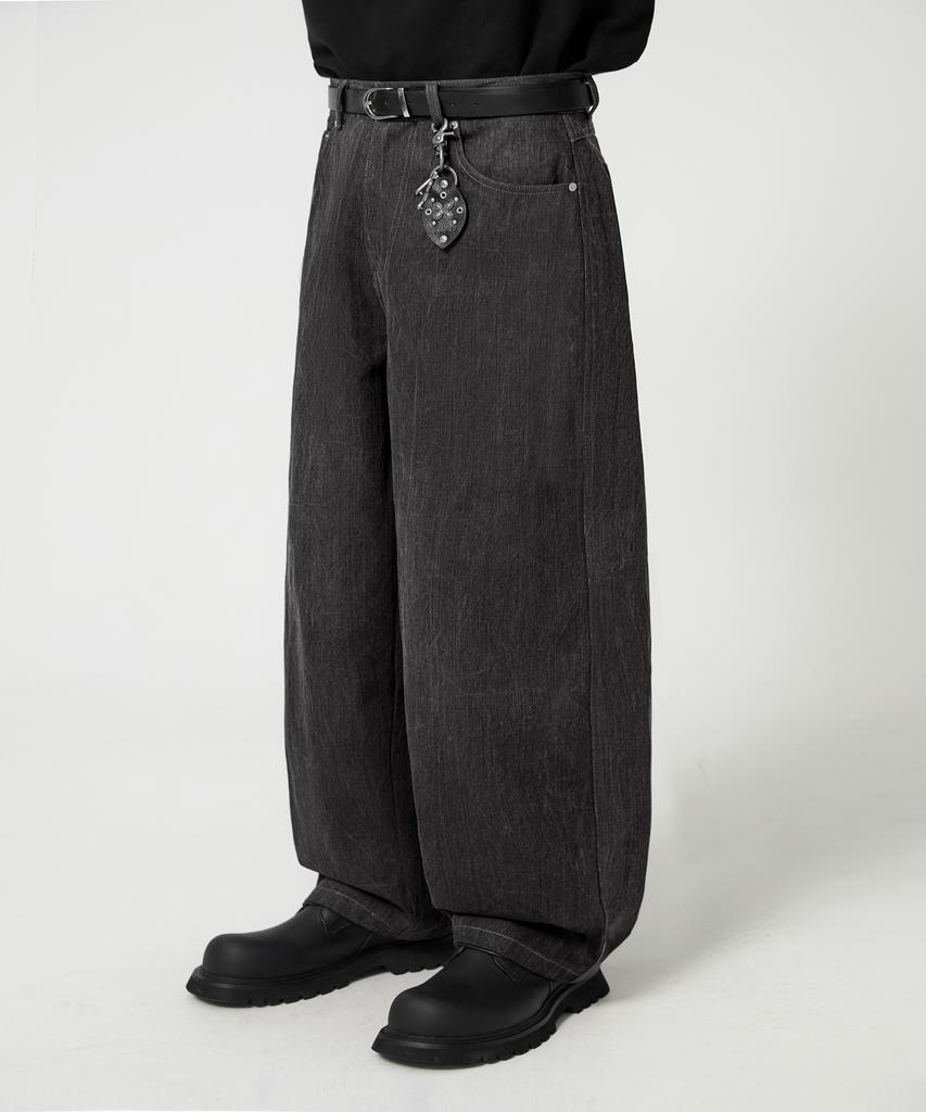 TRILLION Rain Slub Semi-Wide Denim Pants_Black