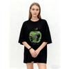 Oversized T Shirt Black Apple Graphic Print With Spulen File Text Casual Streetwear For Women