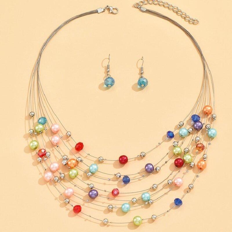 3 Pezzi di Orecchini Colorati alla Moda con Perline da Donna, Collane, Set di Gioielli, Matrimoni, Banchetti, Feste e Regali per le Feste8776