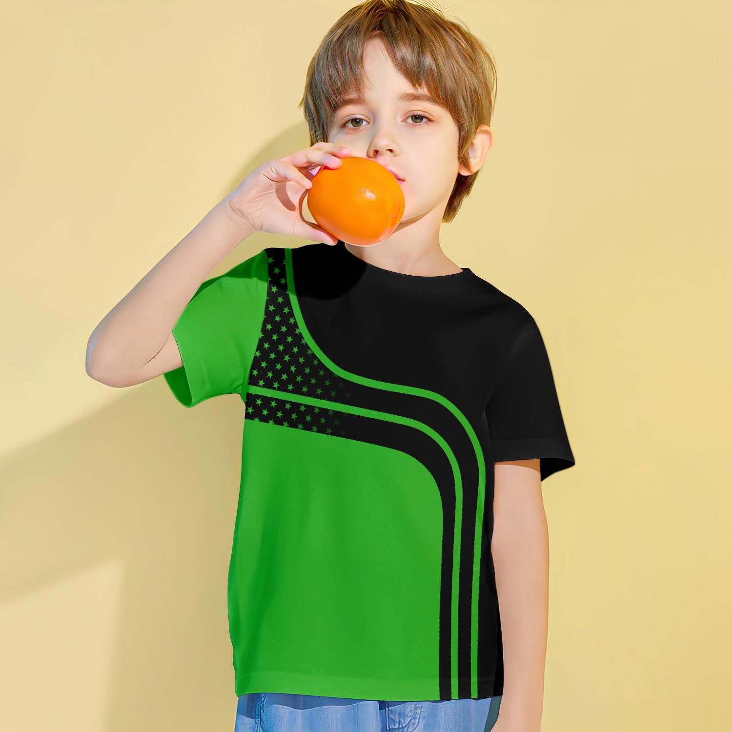 

Летняя новая детская футболка с короткими рукавами с 3D-принтом, двойной цветной узор, повседневные дышащие спортивные топы для мальчиков 4-14 лет 160CM