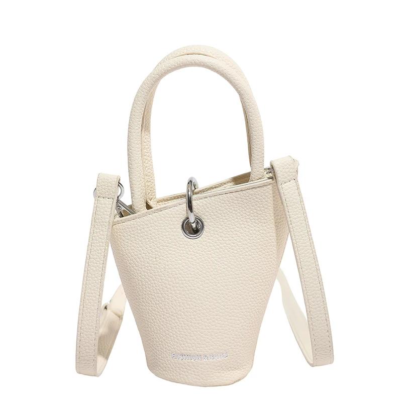 

Fashi Solid PU Small Bucket Shoulder Bags 2026 Light Luxury Design Crossbody Bags Super Cool Stylish Portable Women s Handbags білий