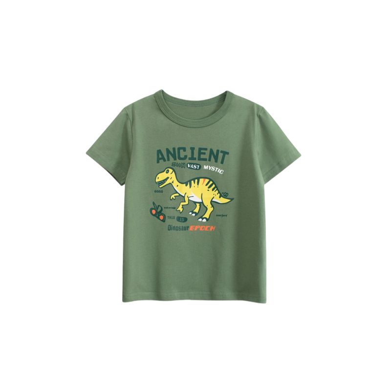 27Kids Children s Clothing Summer Boys  Dinosaur Cartoon Short Sleeve T-shirt Baby Boys  Pure Cotton Clothes Children s Half Sleeve Tops 9A056 Ai Green 120 cm