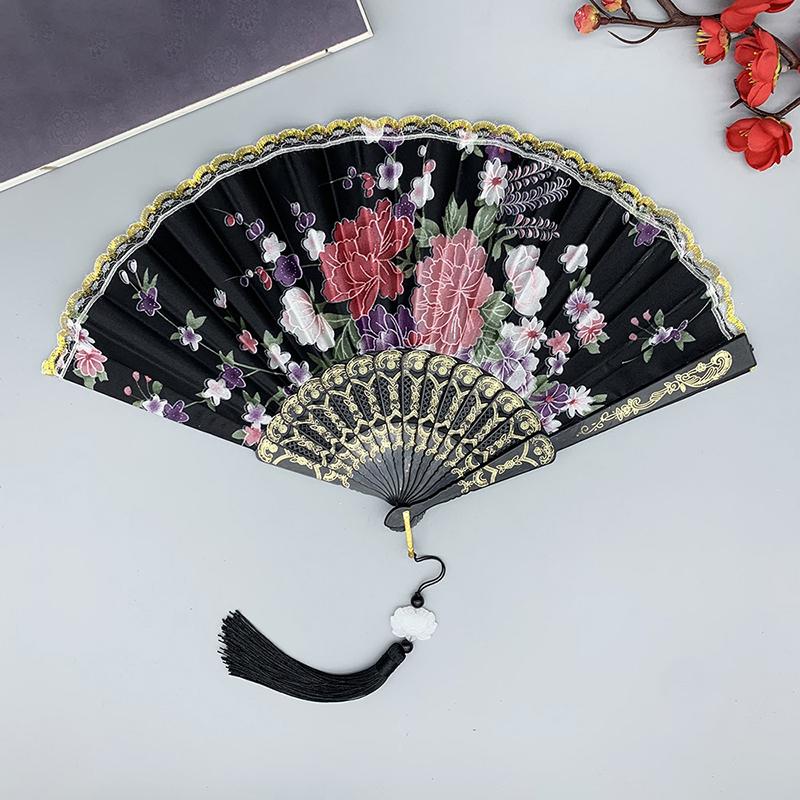 Chinese Style Vintage Silk Folding Fan Art Crafts Gift Home Decoration Dance Hand Fan Handmade Room Decorative Fan