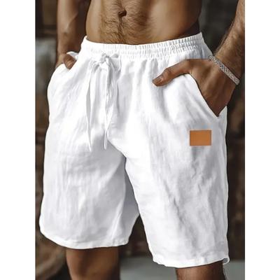Pantaloncini da uomo in lino, Pantaloncini estivi con tasca con coulisse, Vita elasticizzata, Monocolore, Comodi e traspiranti, Moda casual quotidiana per le vacanze, Stile classico