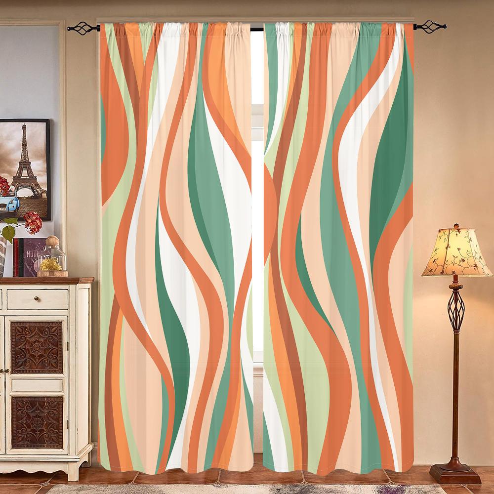 2 pieces, colorful wave curtains - semi blackout - suitable for living room, bedroom, kitchen, home decoration