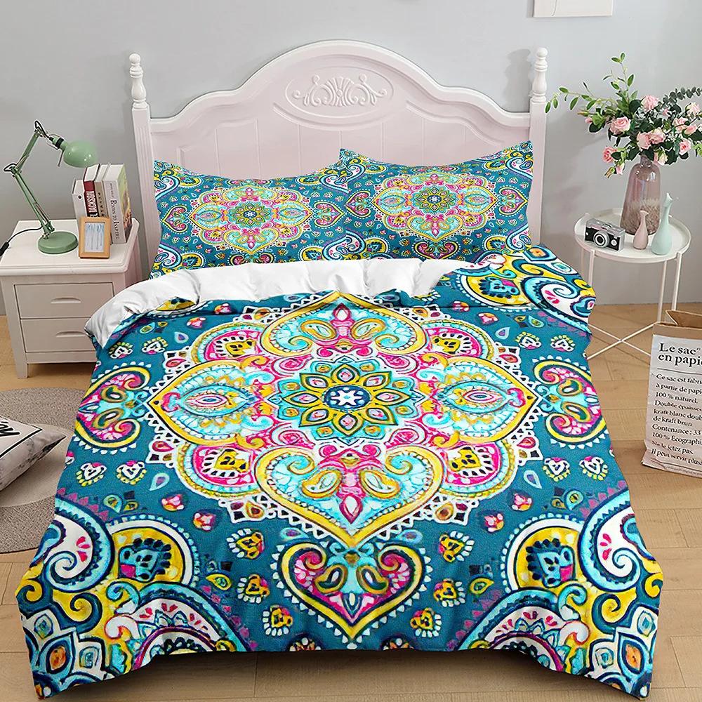 Bohemian Duvet Cover Set, Boho Bedding Set Bohemian Exotic Floral Comforter Quilt Cover for Boys Girls Teens Flowers Bedding Set