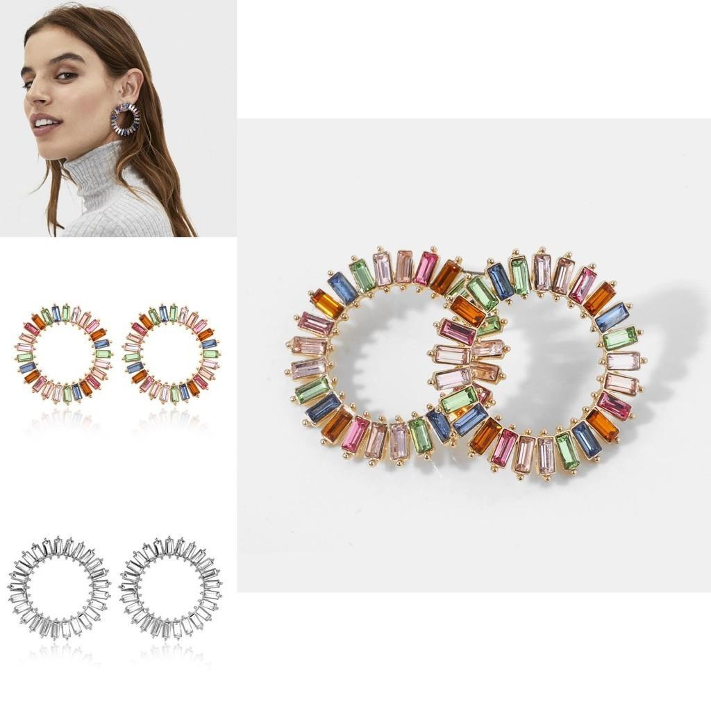 Highquality Alloy Plated Geometric Crystal Round Earrings For Women