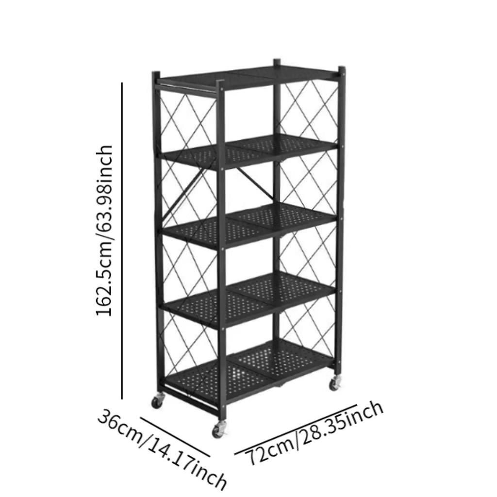 Foldable Storage Rack with Wheels Metal Display Shelf Bookshelf Shelving Unit Trolley Utility Cart for Kitchen Classroom Dorm