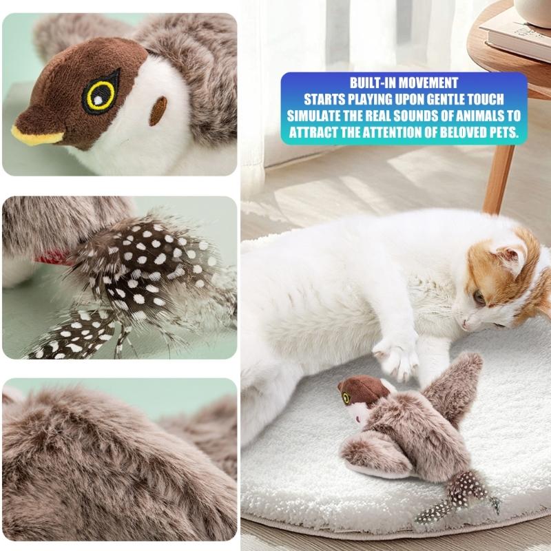 Automatic Activated Sparrow Cats Toy Remote Control Chirping Bird with Sound Effect and Motion Pet Teaser Toy