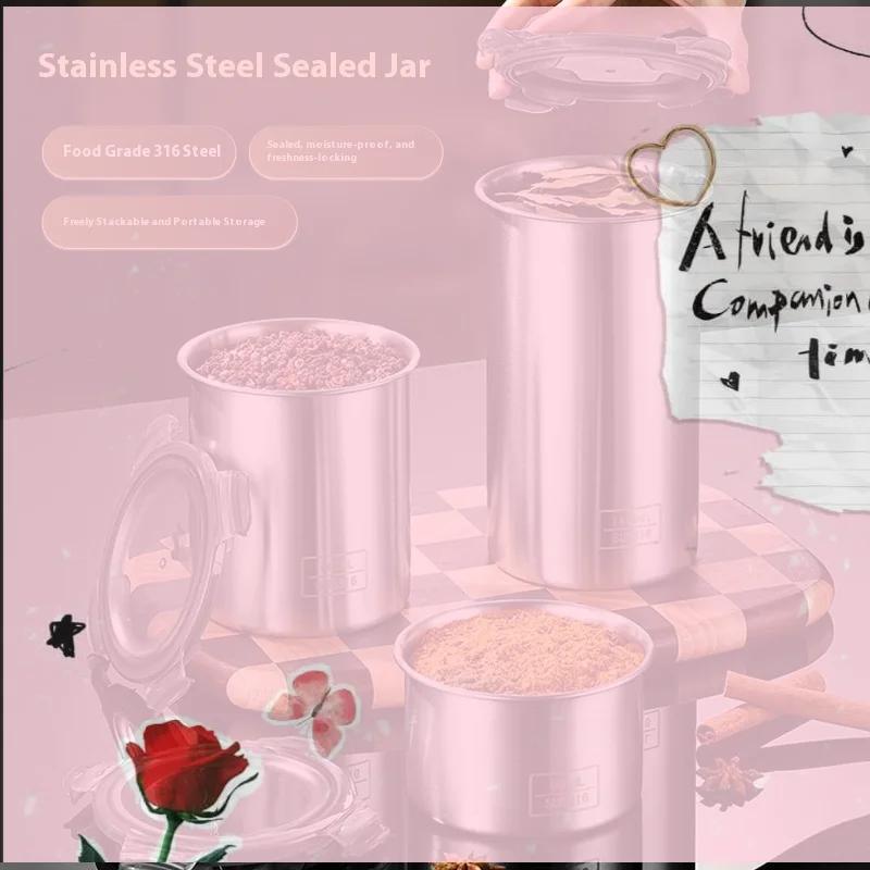 Storage Jars 500/900/1400ml Stainless Steel Sealed Container Jar Kitchen Barrel Organizer For Fresh Grain Vegetable Coffee