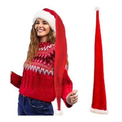 1PC Adult Long Christmas Hat for Plush Santa Claus Cap New Year Christmas Party Decoration Extended Version 1.5m